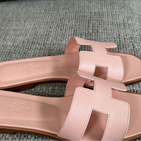 NEW Hermes Rose Pale Epsom Calfskin Oran SandalS - Picture 5 of 13